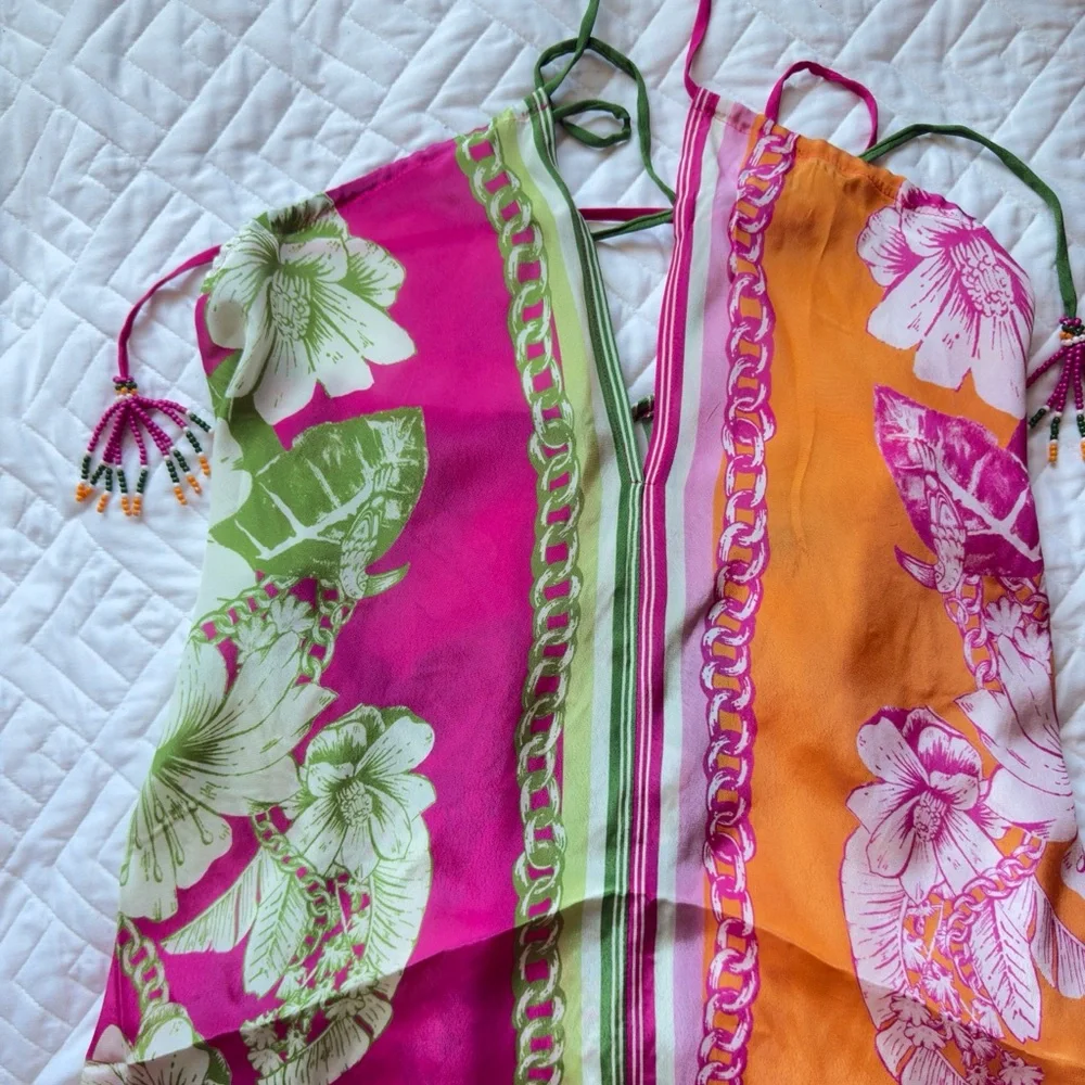 NWT Farm Rio Mixed Scarves Floral Elegance Maxi Cover-Up - XS - Picture 7 of 9